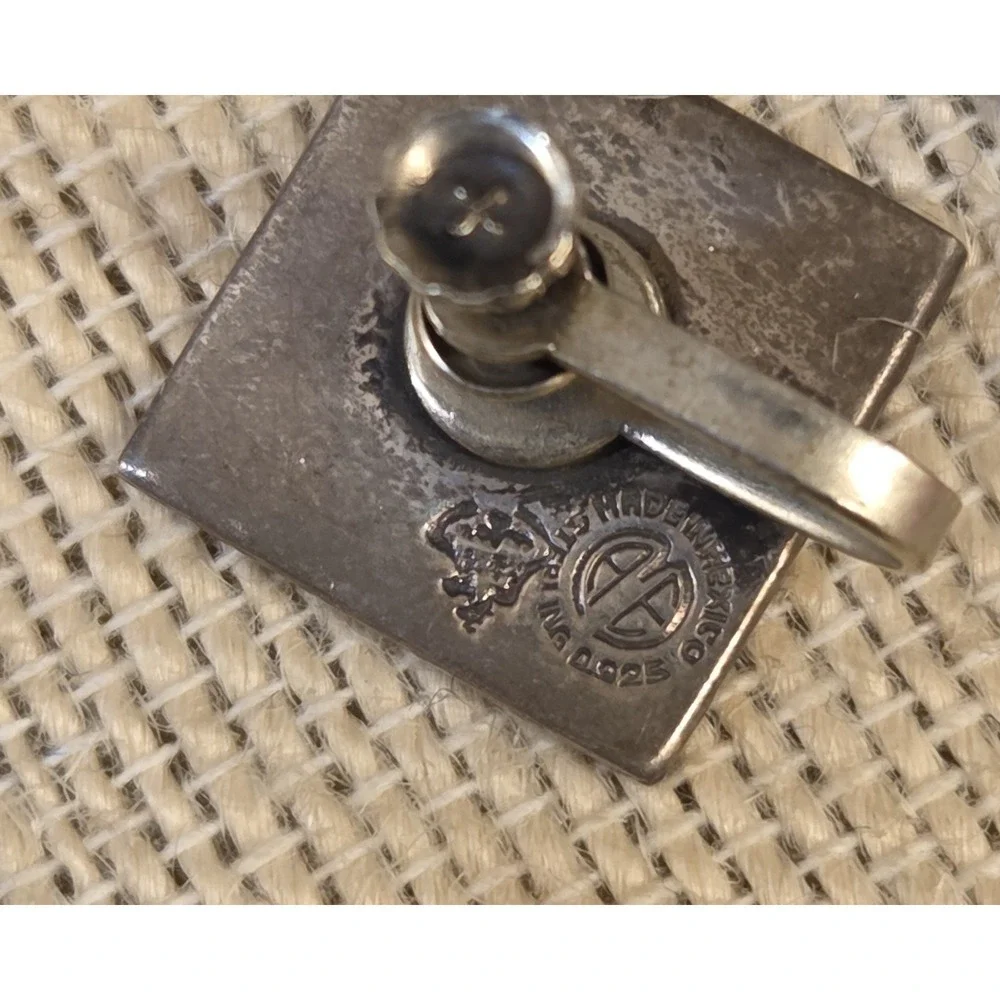 Art‎ Deco Aztec Style Sterling Silver Taxco Screw Back Earrings Signed 925